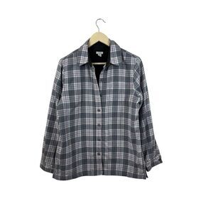 LL Bean Small Button Flannel Fleece Lined Plaid Long Sleeve Womens